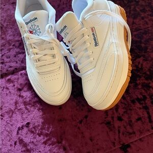 Reebok Classic White Sneakers with Brown Sole platform